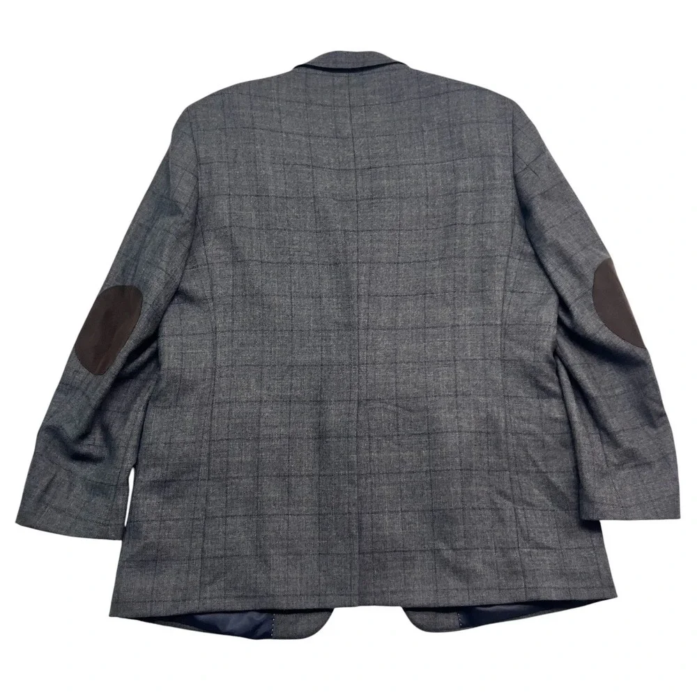 Tommy Hilfiger 48L Gray Windowpane Riding Jacket Blazer Sport Coat Elbow Patches